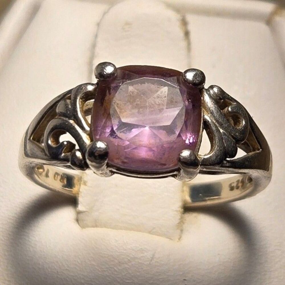 Filigree purple stone Vintage Sterling Silver Ring Sz 7
